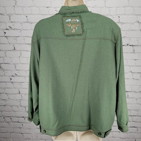 VTG C.A. Sport Green 100% Silk Lightweight Buttoned Lined Jacket Safari Large L - Picture 2 of 16